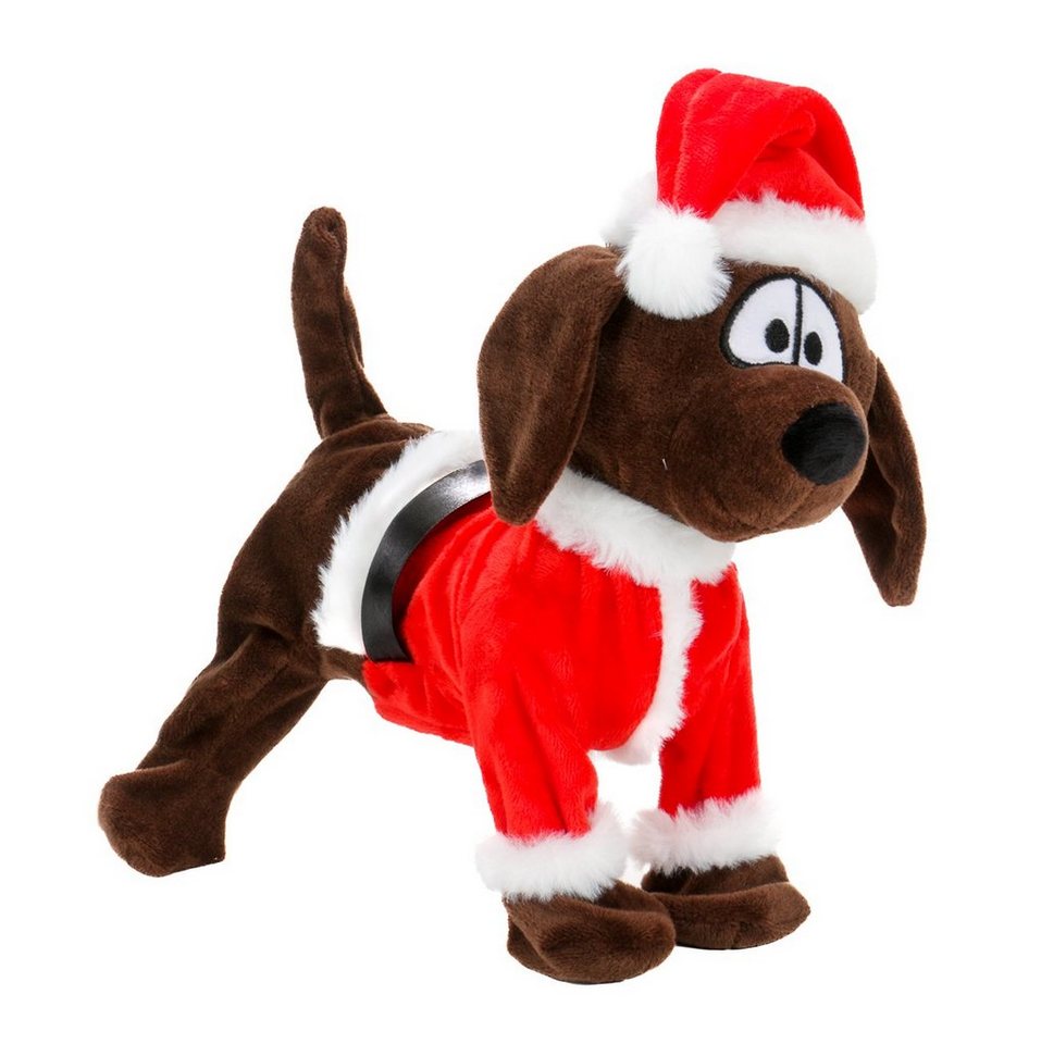 Bubble-Store Weihnachtsfigur Plüschhund, Weihnachtshund mit Weihnachtsmütze singt und tanzt von Bubble-Store