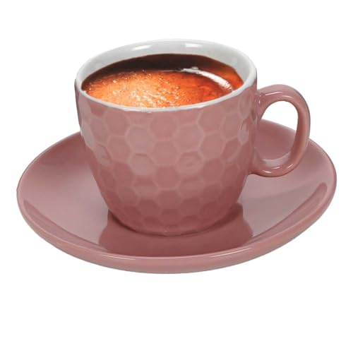 Espresso-Tassen Set 8 tlg., Keramik Tasse mit Untertasse, Volumen je 90 ml (Rosa) von Bubble Store