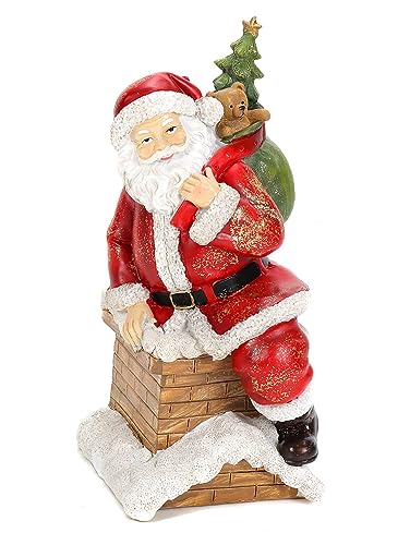 Weihnachtsmann-Figur im Retro-Design mit Geschenke-Sack beim Klettern in den Schornstein, mit goldenem Glitzerstaub von Bubble Store