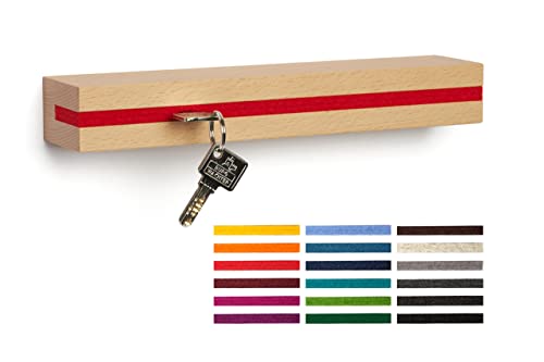 Buchenbusch urban design Schlüsselbrett Buche, Filzeinlage Rot (72 Varianten), Schlüsselhaken Massivholz klar lackiert, Schlüsselhalter, bis zu 10 Schlüssel von Buchenbusch urban design