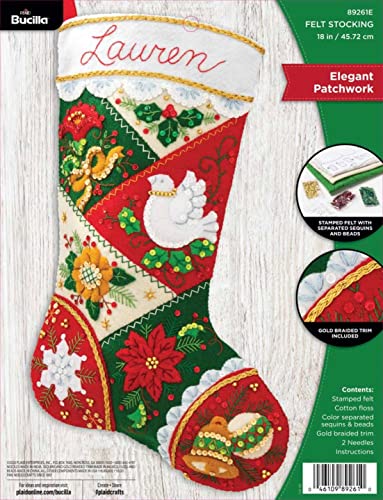 Bucilla, Elegantes Patchwork, Filzapplikation Weihnachtsstrumpf-Set, 45,7 cm, Baumwolle von Bucilla