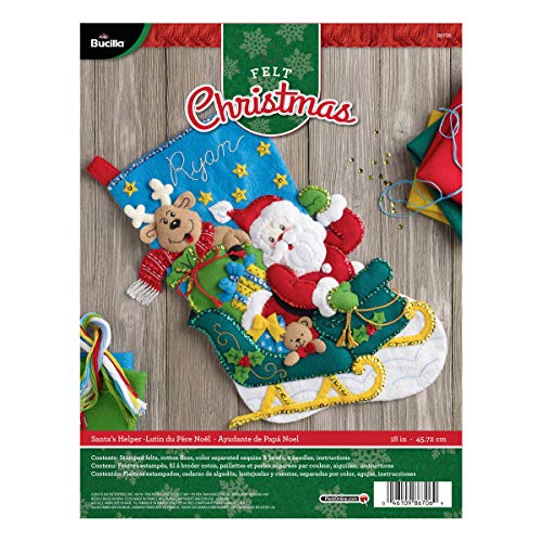 Bucilla 51991 Felt Applique Stocking Kit Santa's Helper Strumpf-Applikationsset, Nicht zutreffend, Mehrfarbig, 29.84 x 22.86 x 6.09 cm von Bucilla
