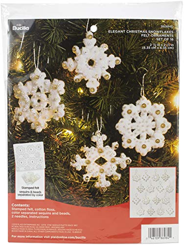 Bucilla 55958 Filzapplikation Ornament Kit, 16-teilig, Weihnachtsschneeflocken, Elegante Weihnachts-Schneeflocken von Bucilla