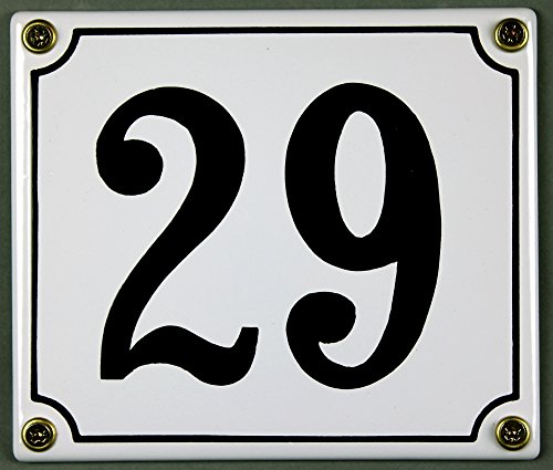 Emaille Hausnummernschild - Wählen Sie Ihre Nummer - Zahlen 1 bis 30 verfügbar - weiß/schwarz 12x12 cm und 12x14cm - sofort lieferbar! Hausnummer Schild wetterfest und lichtecht (29 weiß/schwarz 12x14cm) von RinTalen