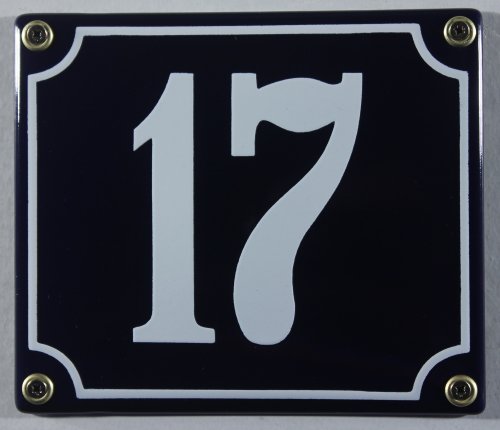 Buddel-Bini Wetterfestes Emaille Hausnummernschild Nr. 17 blau/weiß 14x12 cm sofort lieferbar von Buddel-Bini