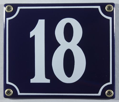 Buddel-Bini Wetterfestes Emaille Hausnummernschild Nr. 18 blau/weiß 14x12 cm sofort lieferbar von Buddel-Bini