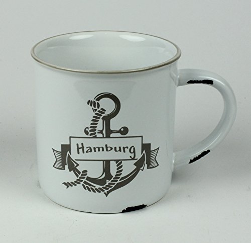 Hamburg Anker Kaffeebecher Kaffeepott weiß GRAU Rusty Emaille-Optik Tasse Becher von Buddel-Bini
