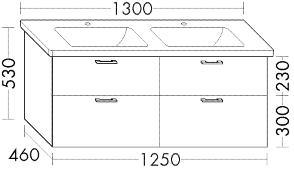 Burgbad Waschtischunterschrank zu Keramikwaschtisch Sys30 PG4 601x1250x460 Eiche Hellgrau, WVMV125F3 WVMV125F3446 von Burgbad