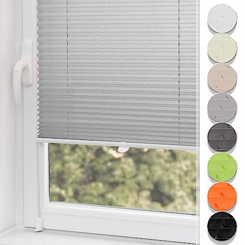 Buseu Plissee Klemmfix 40x150cm(BXH) Hellgrau Easyfix Faltrollo ohne Bohren Lichtdurchlässig Rollos für Fenster & Tür von Buseu