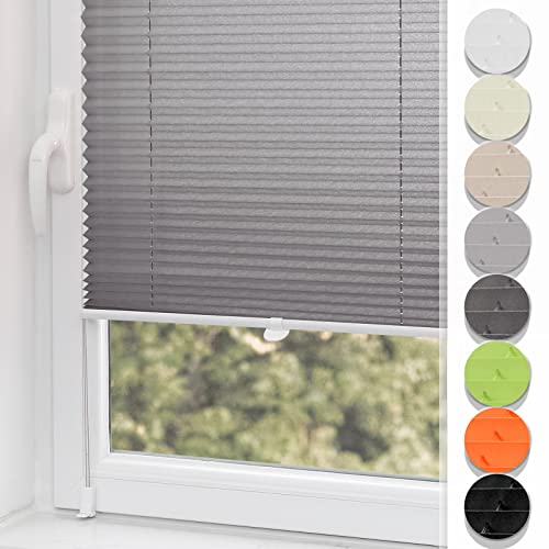 Buseu Plissee Klemmfix 50x150cm(BXH) Anthrazit Easyfix Faltrollo ohne Bohren Lichtdurchlässig Rollos für Fenster & Tür von Buseu