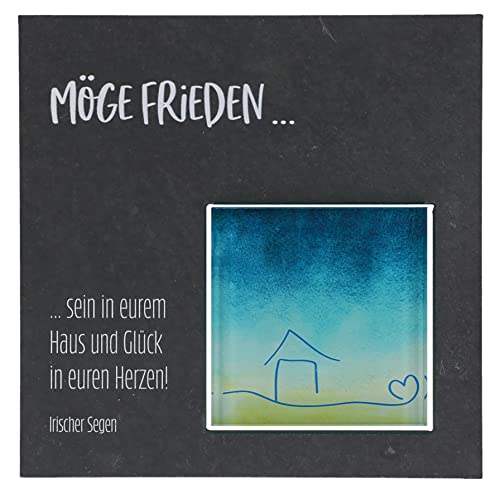 Haussegen Schiefer-Tafel mit Glaseinsatz - "Möge Frieden sein in eurem Haus und Glück in euren Herzen" in Geschenkverpackung, Maße 17 x 17 cm von Butzon & Bercker
