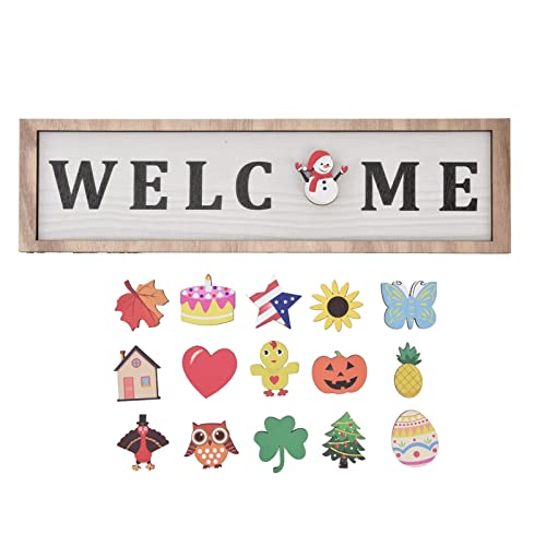 BuyWeek Willkommensschild, Holztürschild, saisonales, rustikales Willkommens-Türschild mit 16 austauschbaren Symbolen für Bauernhaus, Büro, Zuhause von BuyWeek