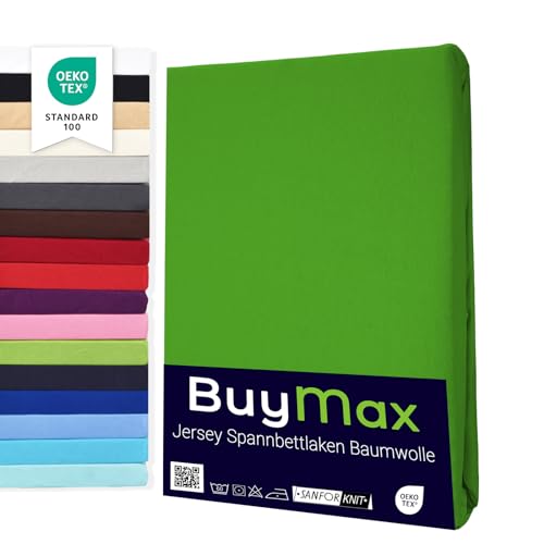 Buymax Spannbettlaken 100x200cm Doppelpack 100% Baumwolle Spannbetttuch Bettlaken Jersey, Matratzenhöhe bis 25 cm, Farbe Apfelgrün von Buymax