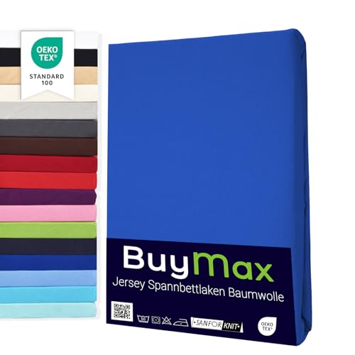 Buymax Spannbettlaken 140x200cm Doppelpack 100% Baumwolle Spannbetttuch Bettlaken Jersey, Matratzenhöhe bis 25 cm, Farbe Dunkelblau von Buymax