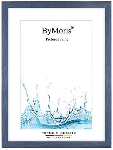 ByMoris 42x60 cm Bilderrahmen (Schiefer Blau) Maßgefertigt, 35 mm Breiter MDF Holzrahmen inkl. entspiegelter Anti-Reflex Acrylglasscheibe, Biegestiften und Aufhängern, robuster Rückwand von ByMoris