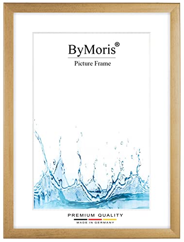 ByMoris Bilderrahmen nach Maß 24 x 34 cm in Gold gewischt mit Antireflex-Acrylglas, Poster Puzzle Portrait Foto Holz Rahmen von ByMoris