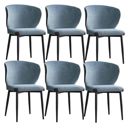 Esszimmerstühle Küche Esszimmer Stühle Stoff Gepolstert Set mit 6 Möbelstühlen für Büro Lounge Esszimmer Küche Schlafzimmer mit Rückenlehne Schwarze Metallbeine (Farbe: Blau) von BytheM