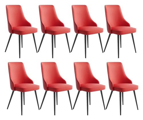 Esszimmerstühle Küche Esszimmerstühle Set mit 8 wasserdichten PU-Leder-Seitenstühlen mit Metallbeinen, Küche, Wohnzimmer, Lounge, Thekenstühle (Farbe: Rot, Größe: schwarze Füße) von BytheM
