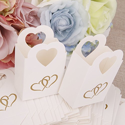 Bonbonniere-Kartons für Gastgeschenke, 100 Stück, elegant, mit Griff in Herzform, ideal für Hochzeiten, Weiß und Schwarz 100pz Bianco von C.X.Y.
