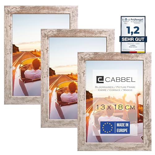CABBEL 3er Set Bilderrahmen 13x18 MDF Holz-Rahmen mit bruchsicherem Acrylglas in Birke von CABBEL