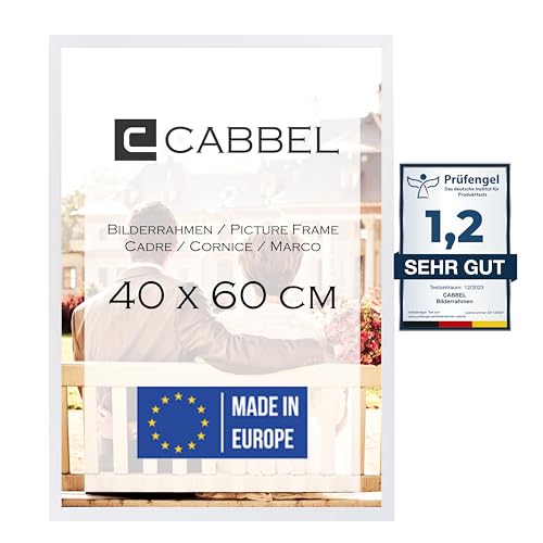 CABBEL Bilderrahmen 40x60 cm, Weiß, stabiles MDF-Holz Rahmen, bruchsicherem Plexi-Glas, zum Aufhängen, ideal für Fotos/Bilder/Collage von CABBEL