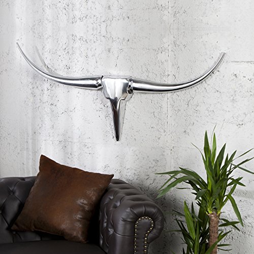 cagü: DESIGN DEKO STIERSCHÄDEL [ARIZONA] SILBER aus POLIERTEM ALUMINIUM 100cm LÄNGE inkl. BEFESTIGUNGSMATERIAL, ECHTER WOHNACCESSOIRE DESIGNKLASSIKER! von CAGÜ