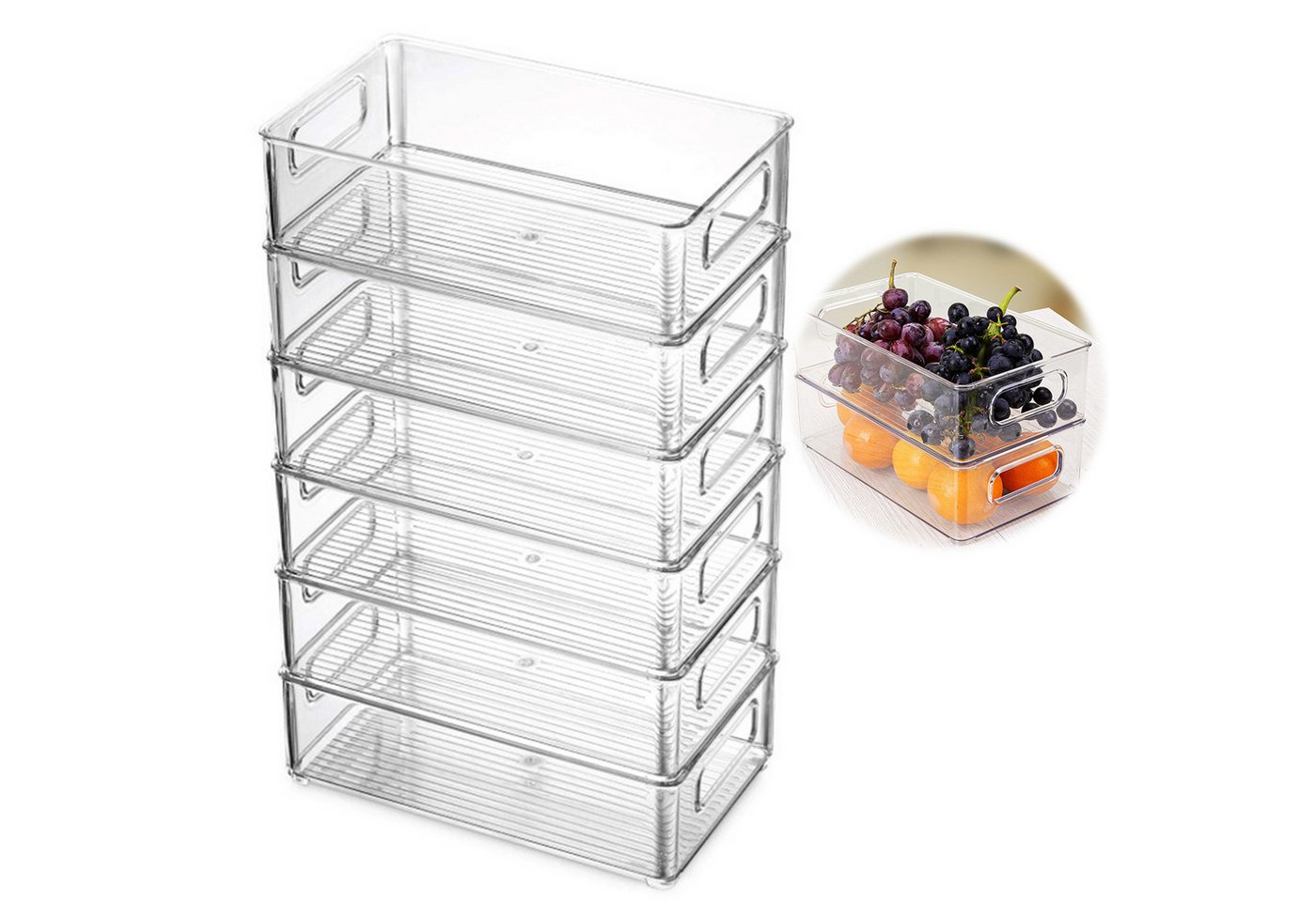 CALIYO Aufbewahrungsbox Kühlschrank Organizer Stapelbar 6er Set,Küchen Aufbewahrungsbox, Durchsichtig Stapelbare, ideal für Küchen, Kühlschrank, -BPA Frei von CALIYO