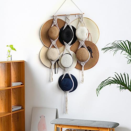 Makramee Hutaufhänger Boho Hut Kleiderbügel Für Wand Gewebte Hut Kleiderbügel Dekorativer Böhmischer Hut Rack Wand Hut Organizer Baseball Kappe Halter Hutaufbewahrung Für Breite Krempe Kappe von CAMEIRGOU