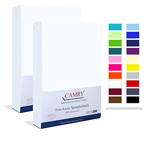 Camry Spannbettlaken 2er-Set 90x200cm - 100x200cm Weiss Baumwolle Bettlaken Jersey Spannbetttuch Oeko-Tex 100 von CAMRY