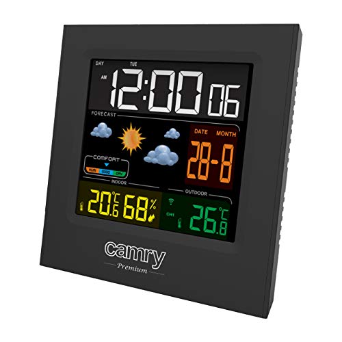 CAMRY CR 1166 Digitale Wetterstation mit Außensensor, für Innen und Außen, Thermometer - Hygrometer, Farbdisplay, Wettervorhersage, für Raum, Büro, Uhr, 2 Wecker, schwarz von CAMRY