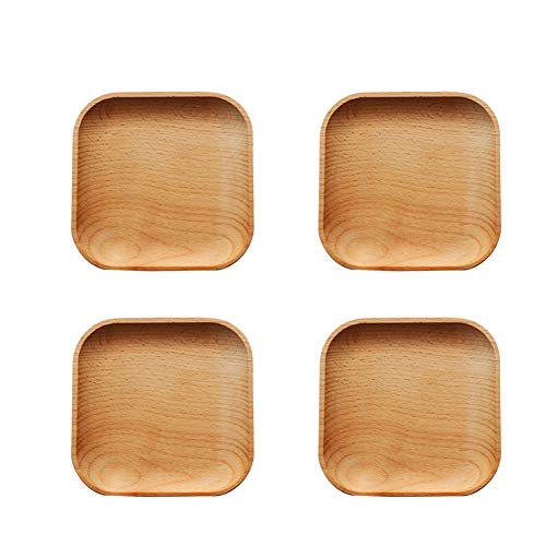 CANDeal 4 Stück Natürliche Holzteller/Servierschalen, Massivholz, Handarbeit, dekorativ (Rechteckig) von CANDeal