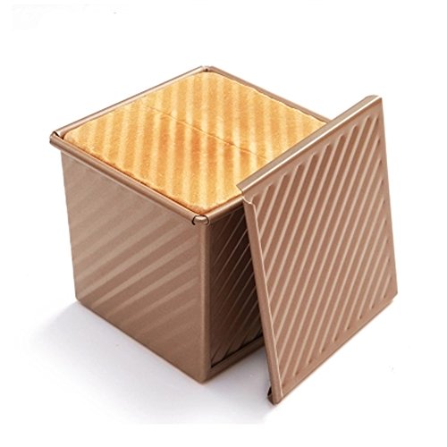 CANDeal Für 250g Teig Toast Brot Backform Gebäck Kuchen Brotbackform Mold Backform mit Deckel(Gold-Quadrat-Welle) von CANDeal