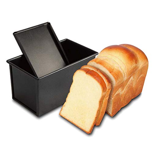 CANDeal Für 450g Teig Toast Brot Backform Gebäck Kuchen Brotbackform Mold Backform Mit Deckel(Schwarz-Rechteck-Glatt) von CANDeal