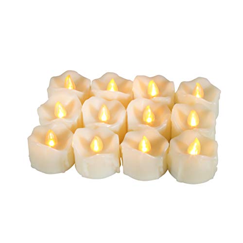12 Stück flammenlose tropfende Wachs-LED-Kerzen, batteriebetrieben mit Timer/6 Stunden an und 18 Stunden aus pro Zyklus, LED-Teelicht-Kerzen für den Außenbereich, Halloween, Kürbislicht von CANDLE IDEA