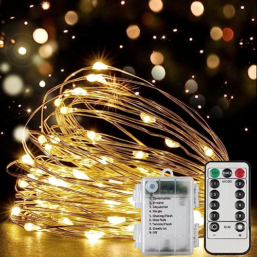 CANDLE IDEA - 2 Stück 5m 50 LED Wasserdichte batteriebetriebene Lichterketten mit Fernbedienung, Mini-Blinkende Lichterketten für die Weihnachts- und Hochzeitsdekoration im Freien (Warmweiß) von CANDLE IDEA