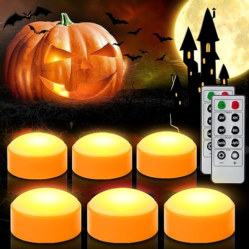 CANDLE IDEA 6 PCS Halloween LED Kürbis Lichter mit Fernbedienung und Timer, batteriebetriebene orange Jack-O-Laterne Licht für Halloween Dekor, flammenlose Kerzen für Kürbis Dekoration von CANDLE IDEA