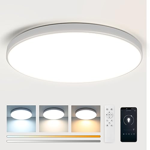 CANMEIJIA LED Deckenleuchte Flach mit Fernbedienung, 24W Deckenlampe 3000K-6500K, IP44 Weiß Deckenlampe Dimmbar Rund für Wohnzimmer, Schlafzimmer, Kinderzimmer, Küche, Badezimmer Ø32CM von CANMEIJIA