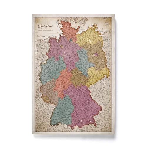 CANVASCALE Canvas Deutschlandkarte mit Pinnwand Kork zum Pinnen der Reiseziele - Wanddeko für Jeden Raum - Hochwertige Leinwand Bilder mit Deutschlandkarte (120x80 cm, Muster 5) von CANVASCALE