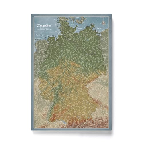 CANVASCALE Canvas Deutschlandkarte mit Pinnwand Kork zum Pinnen der Reiseziele - Wanddeko für Jeden Raum - Hochwertige Leinwand Bilder mit Deutschlandkarte (70x50 cm, Muster 8) von CANVASCALE