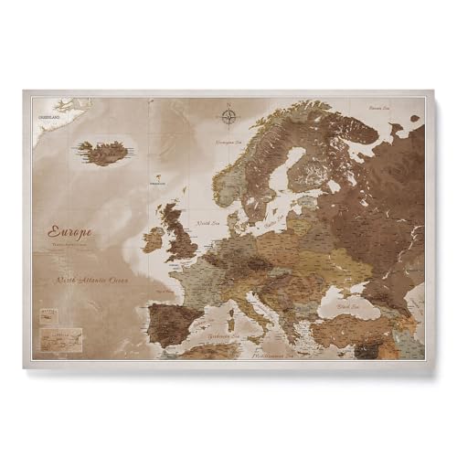 CANVASCALE Canvas Europakarte mit Pinnwand Kork zum Pinnen der Reiseziele - Wanddeko für Jeden Raum - Hochwertige Leinwand Bilder mit Europakarte (150x100 cm, Muster 17) von CANVASCALE