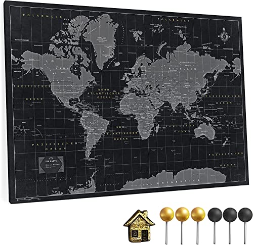 Canvas Weltkarte mit Pinnwand Kork zum Pinnen der Reiseziele - Wanddeko für Jeden Raum - Hochwertige Leinwand Bilder mit World Map in Verschiedenen Größen (150x100 cm, Entwurf 2) von Generic