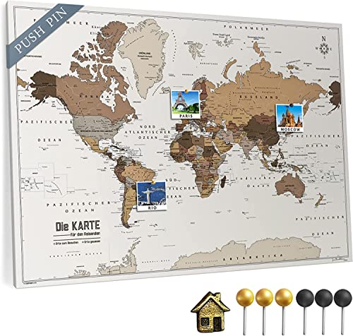 Canvas Weltkarte mit Pinnwand Kork zum Pinnen der Reiseziele - Wanddeko für Jeden Raum - Hochwertige Leinwand Bilder mit World Map in Verschiedenen Größen (150x100 cm, Entwurf 5) von Generic
