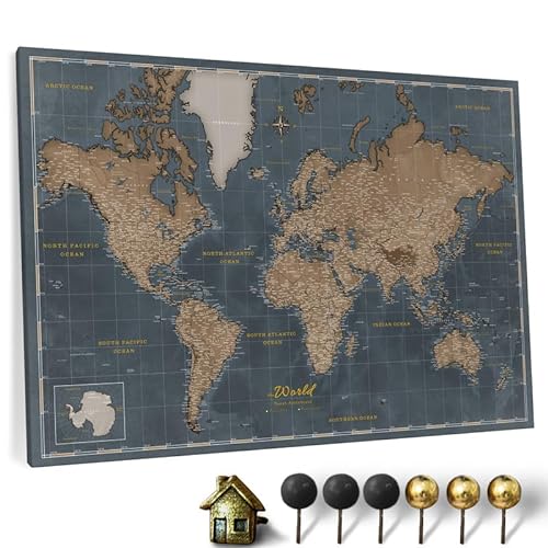 Hochwertige Canvas Weltkarte mit Kork-Pinnwand - Englische Beschriftung - Dekorative Wanddeko für alle Zimmer - Leinwandbilder mit Weltkarte Motiv (120x80 cm, Muster 5) von CANVASCALE