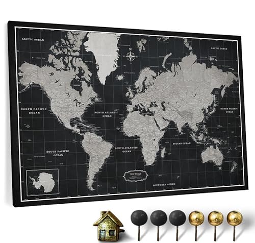Hochwertige Canvas Weltkarte mit Kork-Pinnwand - Englische Beschriftung - Dekorative Wanddeko für alle Zimmer - Leinwandbilder mit Weltkarte Motiv (120x80 cm, Muster 7) von CANVASCALE