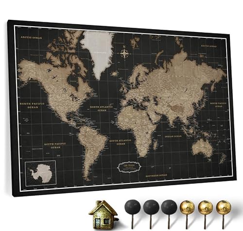 Hochwertige Canvas Weltkarte mit Kork-Pinnwand - Englische Beschriftung - Dekorative Wanddeko für alle Zimmer - Leinwandbilder mit Weltkarte Motiv (150x100 cm, Muster 6) von CANVASCALE