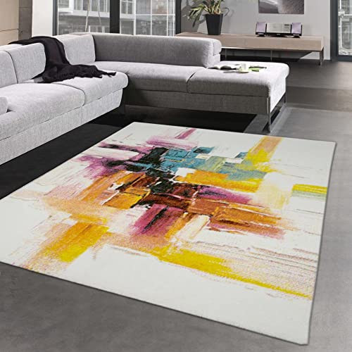 CARPETIA Bunter Designerteppich Wohnzimmer | abstrakt Mehrfarbig Creme gelb Größe 120x170 cm von CARPETIA