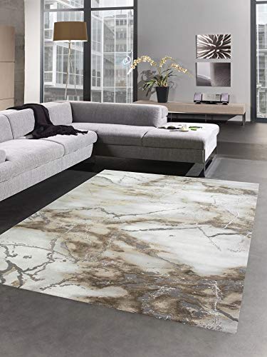 CARPETIA Teppich Marmor Muster mit Glanzfasern braun beige Silber Größe 200 x 290 cm von CARPETIA