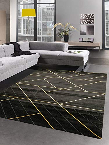 CARPETIA Teppich Wohnzimmer moderner Teppich geometrisches Muster schwarz Gold Größe 200 x 290 cm von CARPETIA