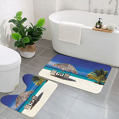CARRDKDK Jamaica Strand-Badezimmerteppich-Set, 2-teilig, WC-Vorleger für Badezimmer, U-förmig, rutschfest, waschbar von CARRDKDK