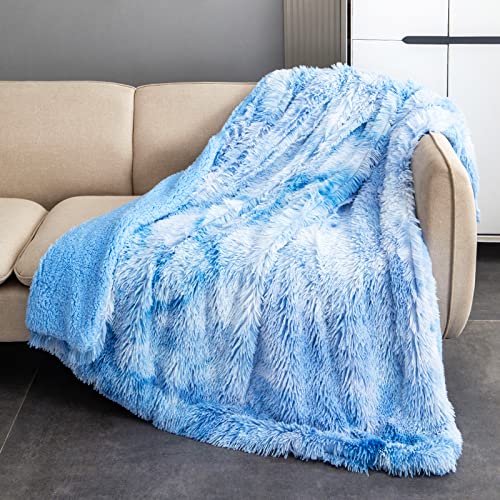 CASOFU Kuscheldecke Flauschig Blau Decke Felldecke 130x160 cm Kunstfell Decke Fellimitat Tie Dye Bunt Dick Warm Winter Kinder Mädchen Sofadecke Sherpa Winterdecke Erwachsene von CASOFU